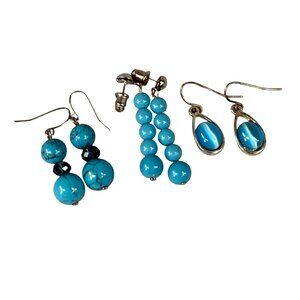 Set Of 3 Pairs Shades of Blue, Beaded & Teardrop Dangle Earrings Mixed Styles